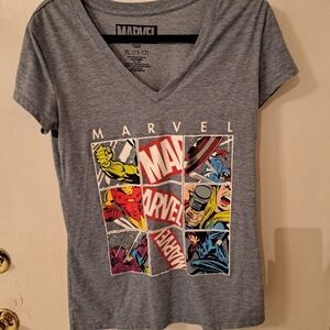 Junior Marvel Comics Gray V-Neck SS Iron Man/Thor Shirt Size XL (15-17)